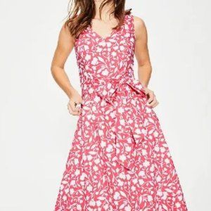 NWOT Boden Linen Cotton Coral Pink Floral Midi Jade Dress 18T